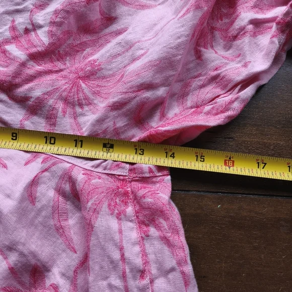 Tahari 100% Linen Palm Print Wide Leg Pants sz L Pink Coastal Resort Chic - Picture 6 of 7
